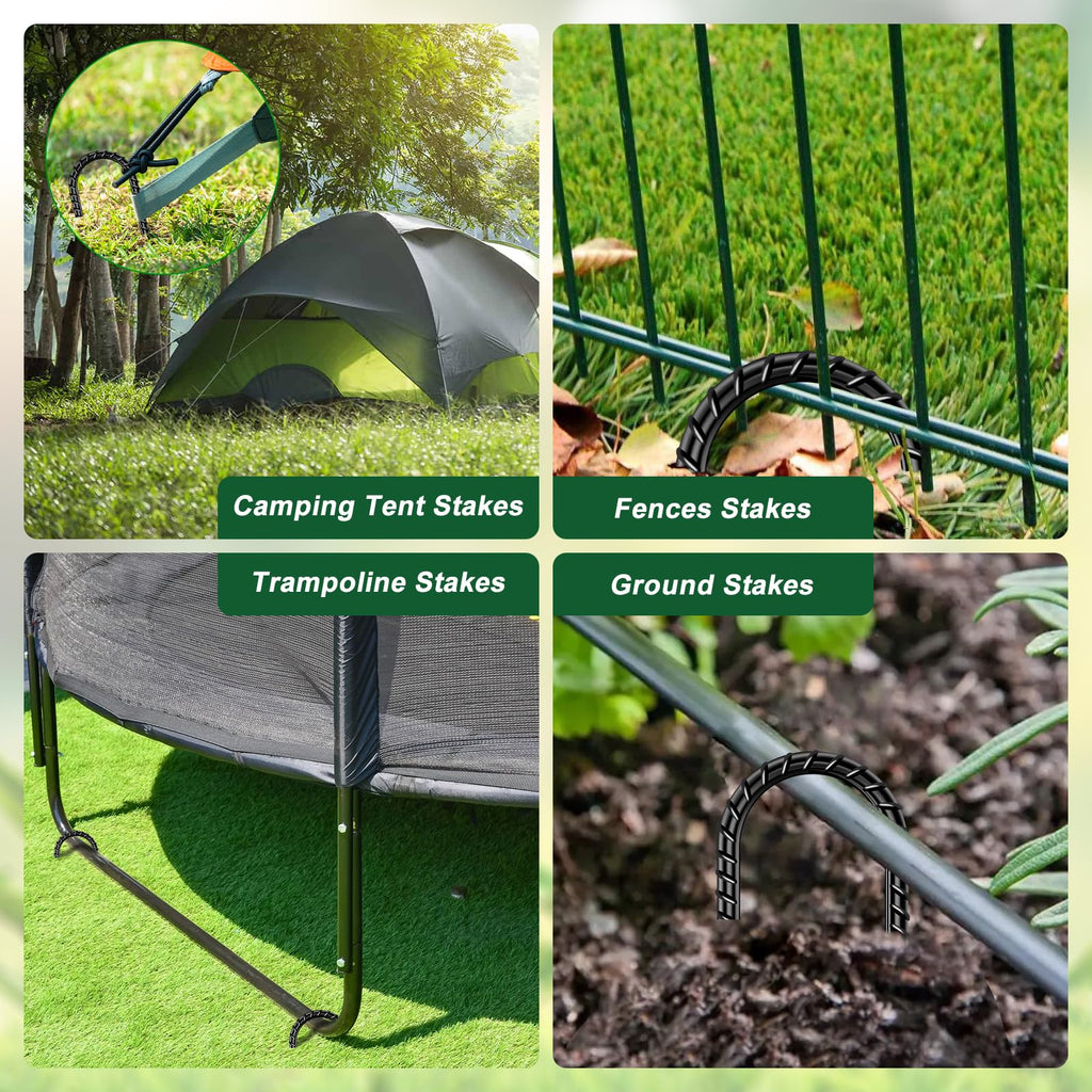 FEED GARDEN 12 Inch Rebar Stakes 16 Pack, Heavy Duty J Hook Ground Stakes | 5/16" Black Coated Ribbed Steel for Strong Soil Grip, Ideal for Fences, Tents, Canopies, Swing Sets & Outdoor Decorations