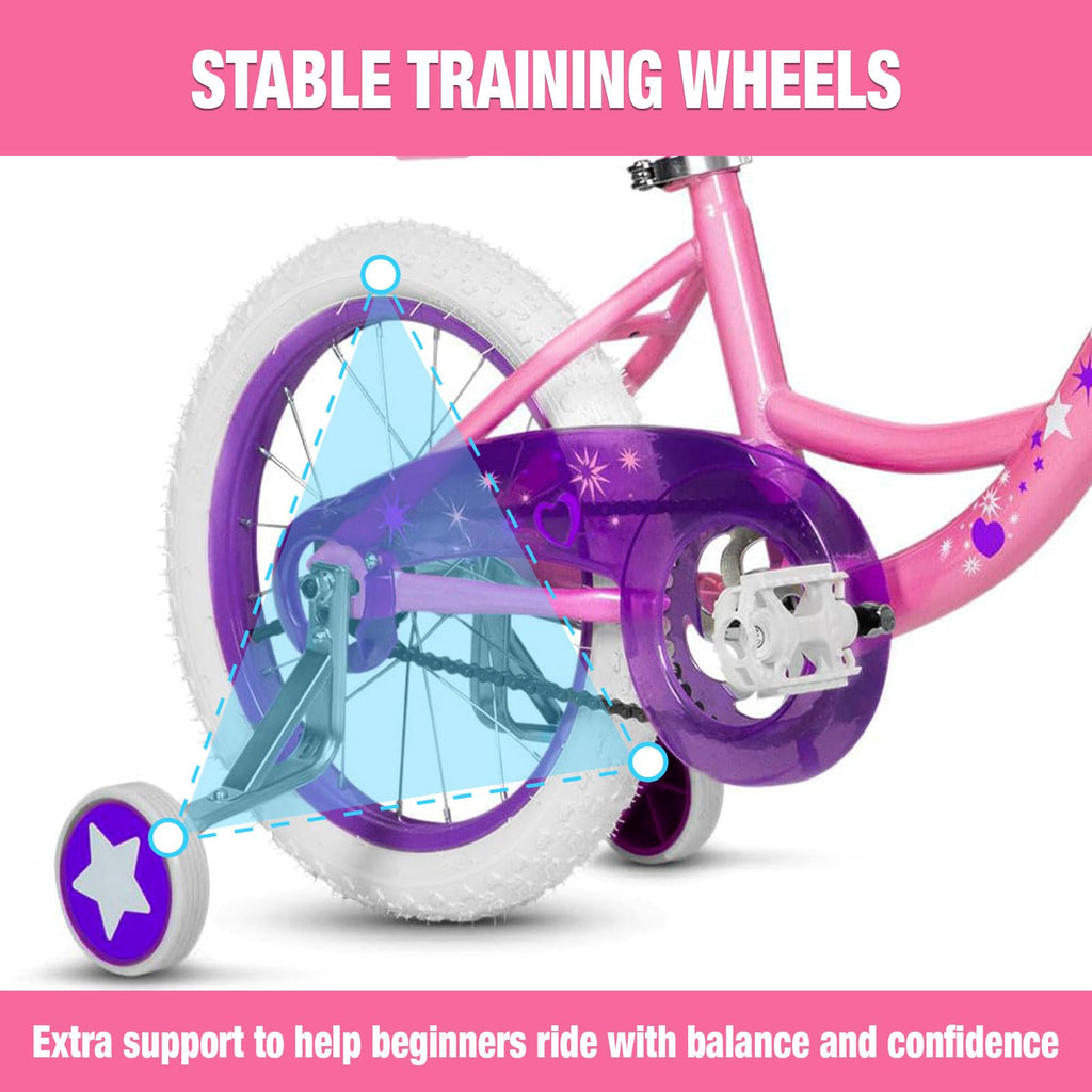 Yventix 14 16 Inch Kids Bike Girls Toddle Bicycle Ages 3-7 Training Wheels | High Carbon Steel Frame, Training Wheels, Basket, Doll Seat, Hand & Coaster Brakes, Chain Guard, Adjustable Seat & Handlebar