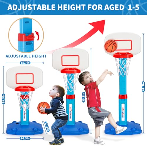 Toddler Basketball Hoop, Kids Toys Basketball Hoops for Indoor Outdoor Play | Adjustable Mini Basketball Hoop with 3 Balls for Outside, Pool, Christmas Birthday Sport Gift for Baby Boy Girl Ages 2 3 4