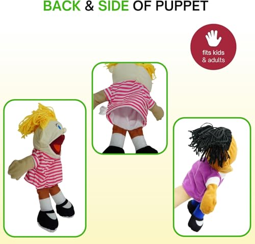 4E's Novelty Multicultural Hand Puppets for Kids - 8 Pack with Movable Mouth, Bulk Soft Plush Puppets for Kids Ages 4-8, for School Home Theater Shows, Teachers Classroom Supplies