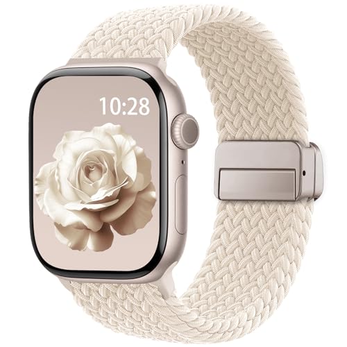 Braided Stretchy Magnetic Sport Band for Apple Watch Bands for Women Men | Soft Nylon Solo Loop 38mm 40mm 41mm 42mm 44mm 45mm 46mm 49mm, Strap for iWatch Series 12 11 10 9 8 7 6 5 4 3 2 1 SE Ultra