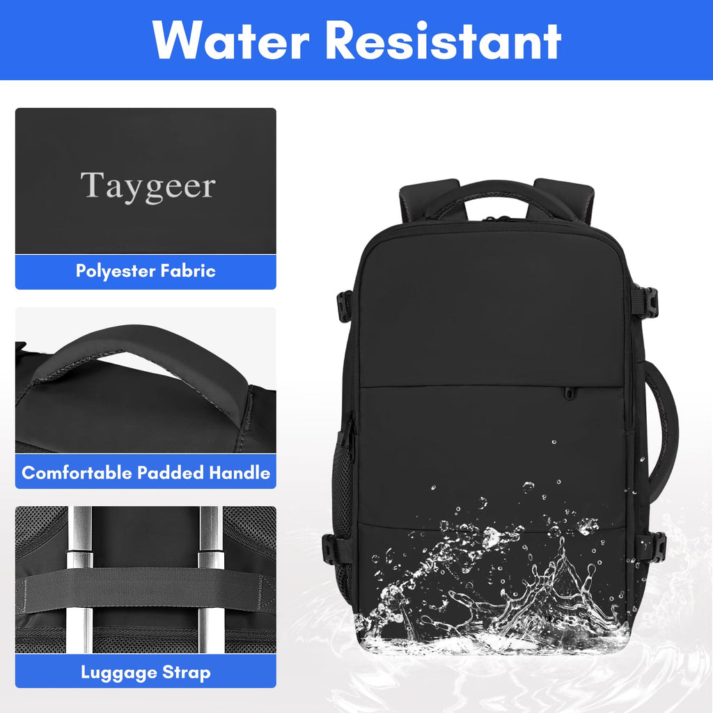 Taygeer Travel Laptop Backpack for Men, Airplane Approved Travel Backpack | 15.6inch Laptop Backpacks with Water Bottle Pocket, Lightweight College 35l Luggage Bookbag Gifts for Business Work, Black