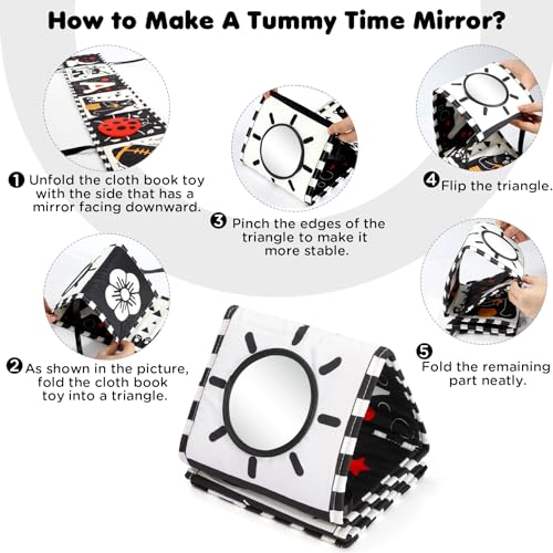 URMYWO Black and White Baby Toy, Tummy Time High Contrast Newborn Toys | Visual Stimulation Soft Baby Book, Brain Development Montessori Sensory Infant Mirror Toy 0-6-12 Months, Boy Girl Shower Gift