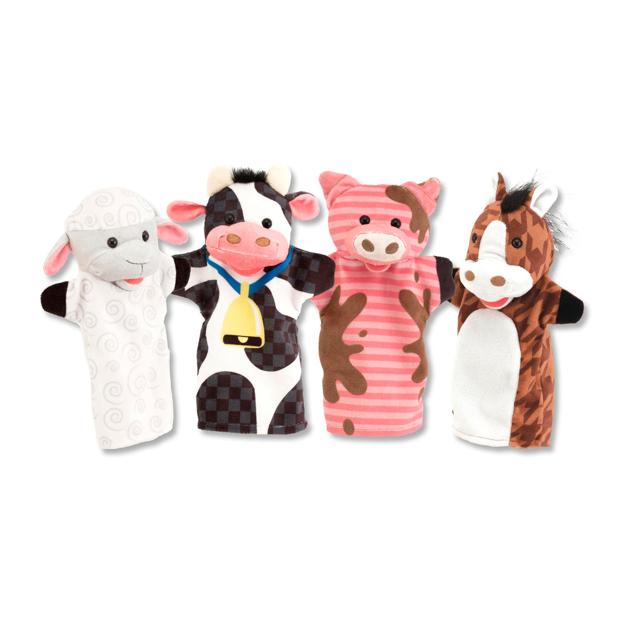 Melissa & Doug Farm Friends Hand Puppets (Set of 4) - Cow, Horse, Sheep, and Pig Soft Puppets for Kids and Toddlers Ages 2+