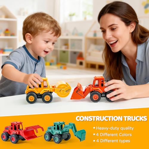 Beestech Construction Truck Toys for 3 4 5 Year Old Boys Toddler | Friction Powered Truck Toys，Sandbox Vehicles ，Sand Toys ，Durable ABS Plastic， Moving Claws （Colorful 4 Pack）