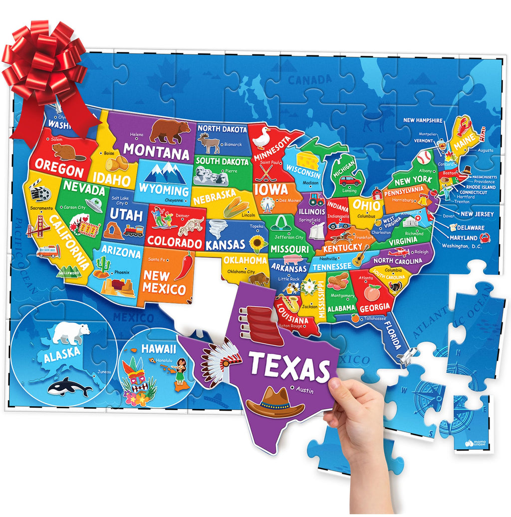 United States Puzzles for Kids Ages 6-8 & 4-6 - 70pc USA Map Kids Puzzles | 50 US States Floor Puzzles Boys Toys Age 4-6 - Educational US Geography Learning Toys Activity - Boys Gifts & Gifts for Girls