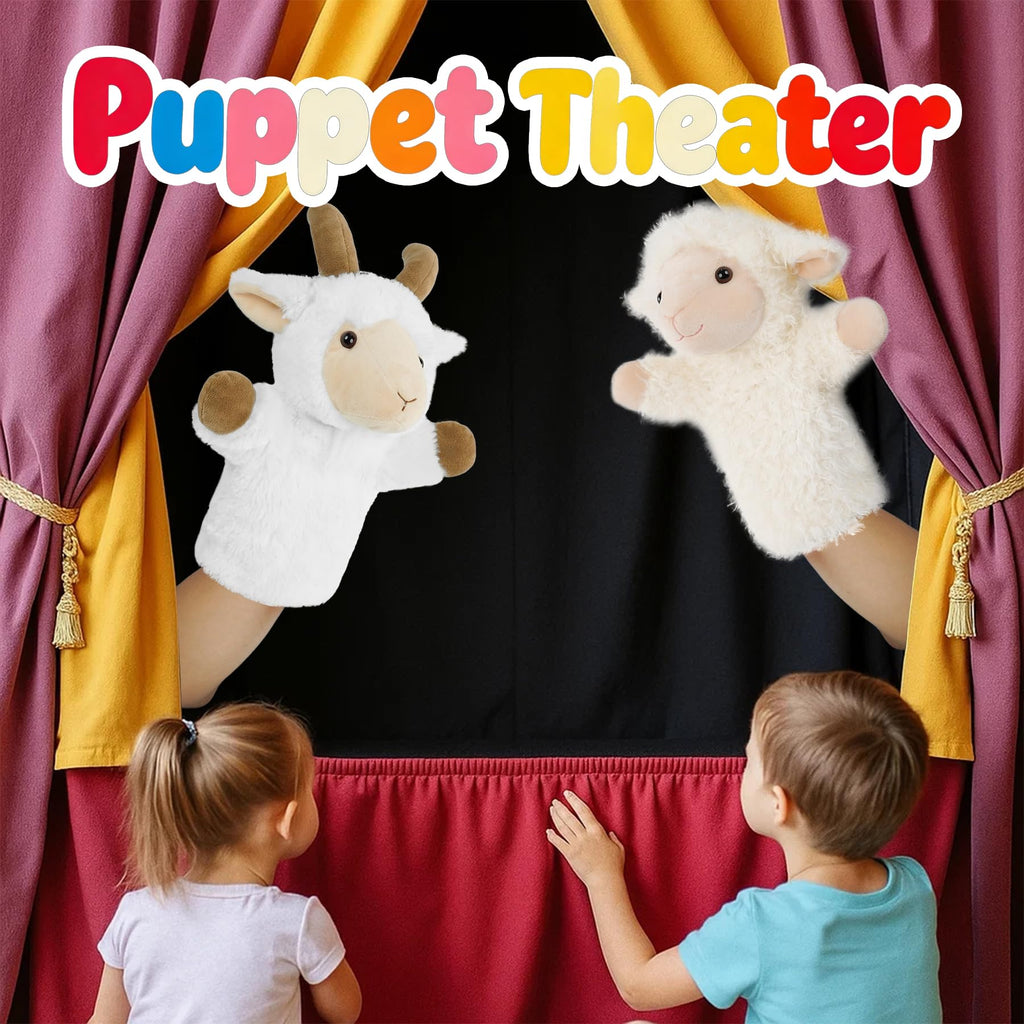 JUSTQUNSEEN Sheep Hand Puppets Lamb Plush Toy Stuffed Animal Soft Fuzzy for Baby Story Time Safe Washable Stuffed Adult Hands Fit Interactive Play