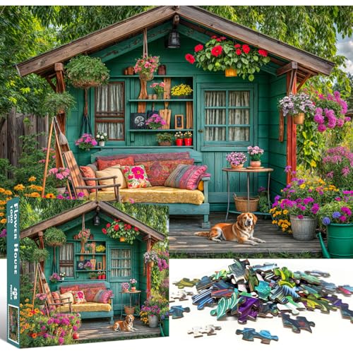 TangMosaic 1000 Piece Puzzle for Adults, Flower House Jigsaw Puzzle, Family Impossible Challenging Puzzles Game, Interlock Perfectly No Dust, Home Decoration, Gifts for Parents Halloween Christmas