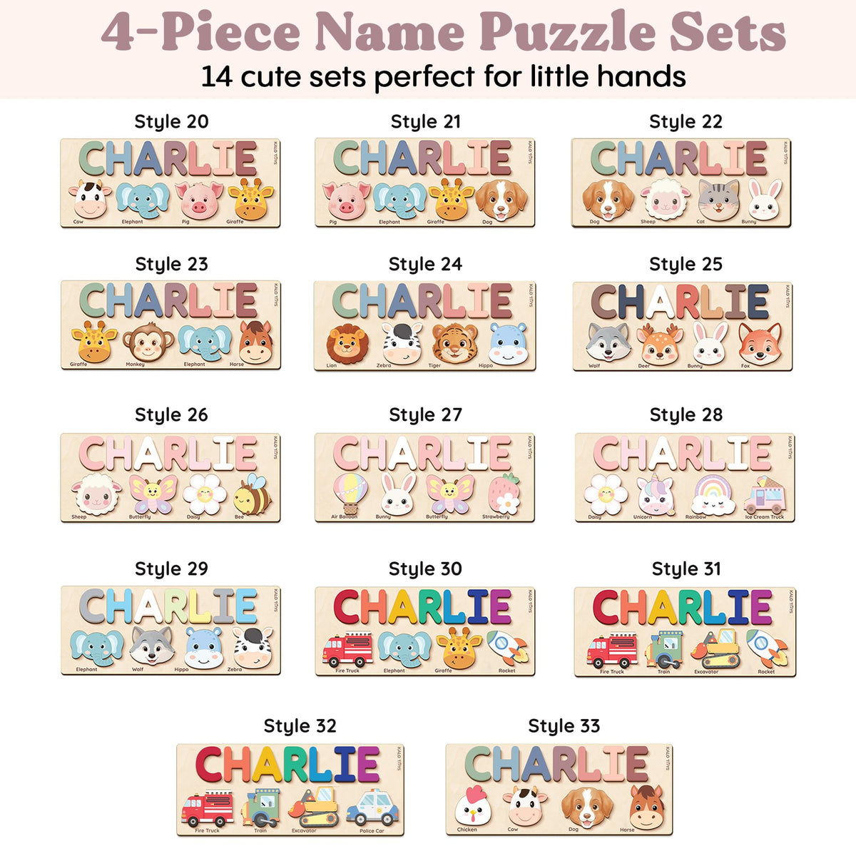 Personalized Name Puzzle for Toddlers 1-3 | Custom Wooden Baby Girl Gift with 48 Animal Art Sets | 1st Birthday Gift for Girls | Personalized Baby Boy & Girl Gifts Keepsake