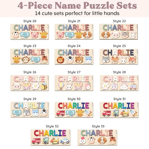 Personalized Name Puzzle for Toddlers 1-3 | Custom Wooden Baby Girl Gift with 48 Animal Art Sets | 1st Birthday Gift for Girls | Personalized Baby Boy & Girl Gifts Keepsake