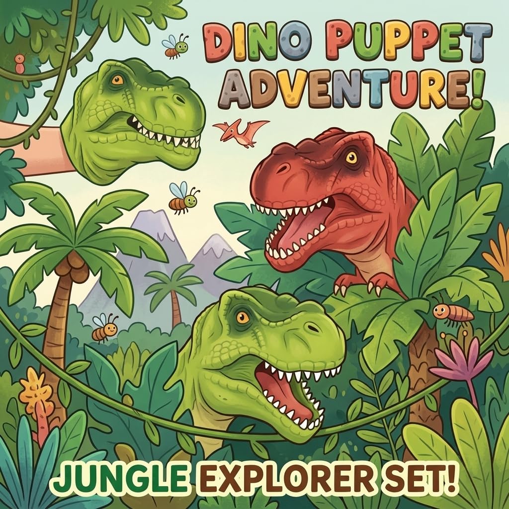 2 Pack Stretchy Dinosaur Hand Puppets - Realistic Soft Rubber T-Rex Toys | Green & Red Dino Party Favors, Classroom Storytelling, Kids Bath Roleplay Gifts, Outdoor Goodie Bags