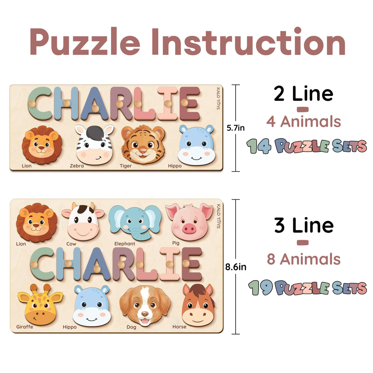 Personalized Name Puzzle for Toddlers 1-3 | Custom Wooden Baby Girl Gift with 48 Animal Art Sets | 1st Birthday Gift for Girls | Personalized Baby Boy & Girl Gifts Keepsake