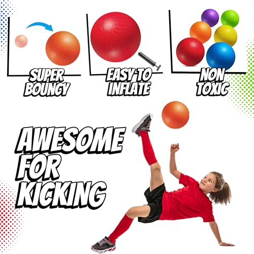 8.5-Inch Kickball Playground Balls for Kids & Adults (6-Pack) | Rubber Kickballs for Kickball, Dodgeball, Four Square, Handball, PE Class, School, Gym, Recess, Backyard & Outdoor Games