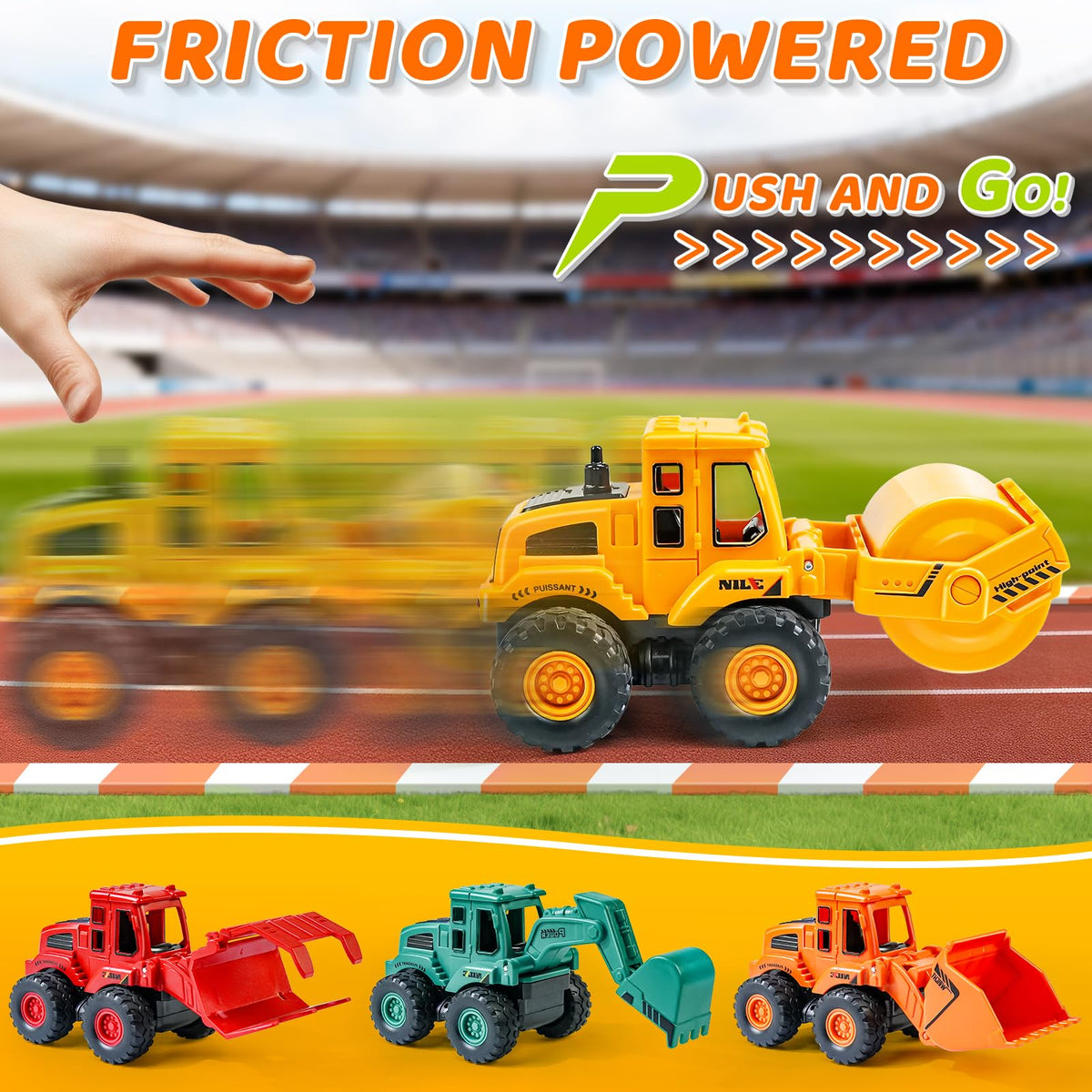 Beestech Construction Truck Toys for 3 4 5 Year Old Boys Toddler | Friction Powered Truck Toys，Sandbox Vehicles ，Sand Toys ，Durable ABS Plastic， Moving Claws （Colorful 4 Pack）