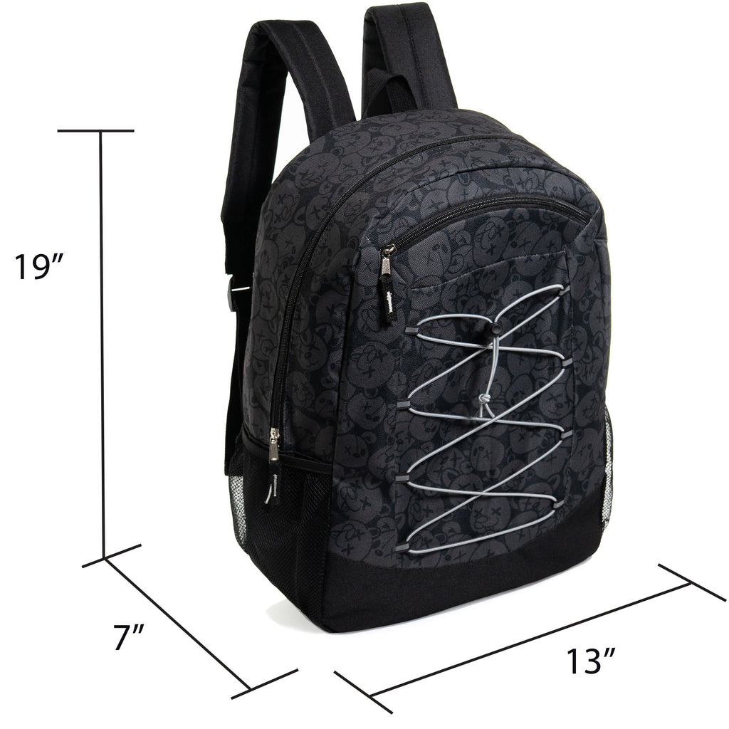 19" Deluxe Wholesale Bungee Backpacks | 6 Prints & Colors | 2 Mesh Side Pockets - Bulk Case of 24