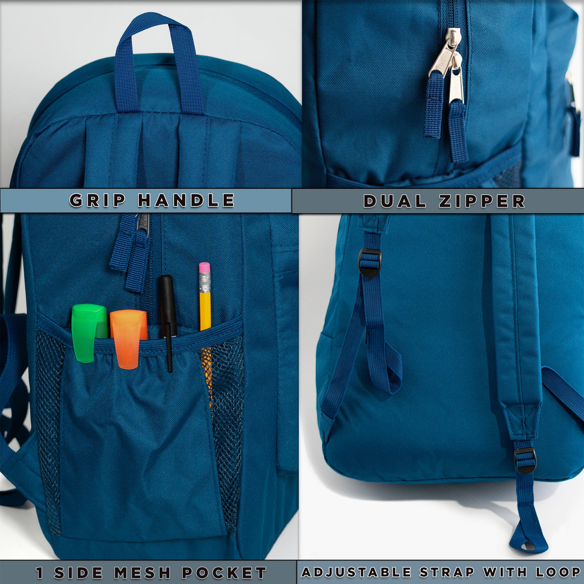 17" Premium Wholesale Padded Back Backpacks  in 8 Assorted Colors - Bulk Case of 24 Bookbags