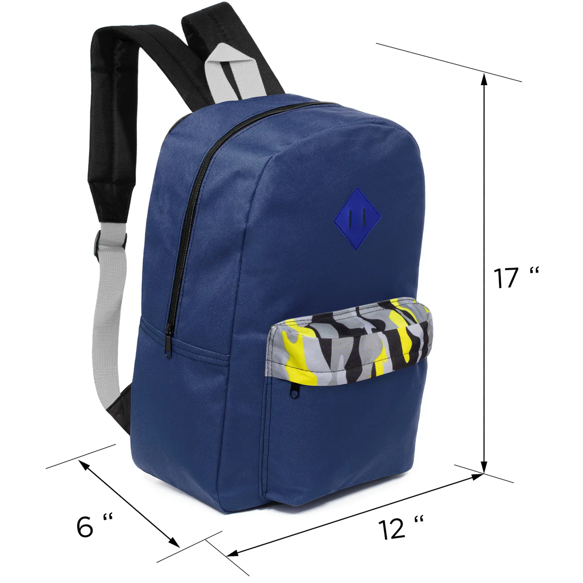 17" Kids Wholesale Backpacks in 5 Assorted Prints & Colors with a Padded Back - Bulk Case of 24 Bookbags