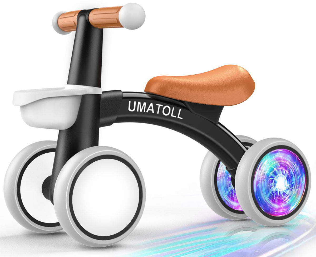 Umatoll Baby Balance Bike Toy for 1 Year Old Boy Girl, First Birthday Gift | 12-24 Months Toddler First Ride on Toys, Colorful Lighting Rear Wheels, Adjustable Seat Baby Walker, Basket