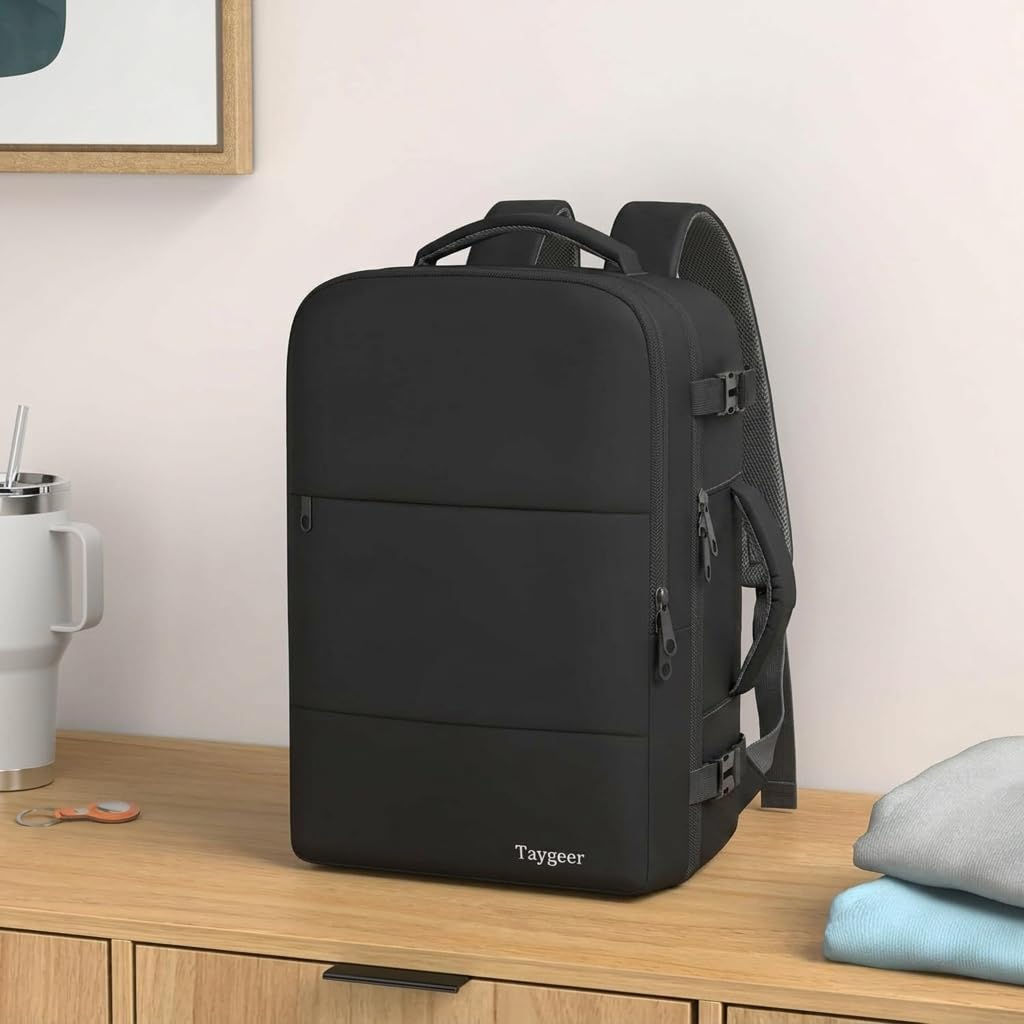 Taygeer Travel Laptop Backpack for Men, Airplane Approved Travel Backpack | 15.6inch Laptop Backpacks with Water Bottle Pocket, Lightweight College 35l Luggage Bookbag Gifts for Business Work, Black