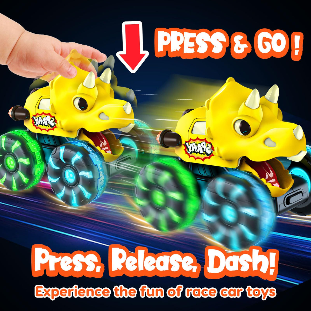 Monster Truck Toys Dinosaur Cars, Press and Go Light Up Cars for Toddlers | LED Wheels Dino Truck Toys for Toddler Boys Girls Gifts, Dinosaur Cars for 2 Year Old Boy Christmas Birthday Gifts