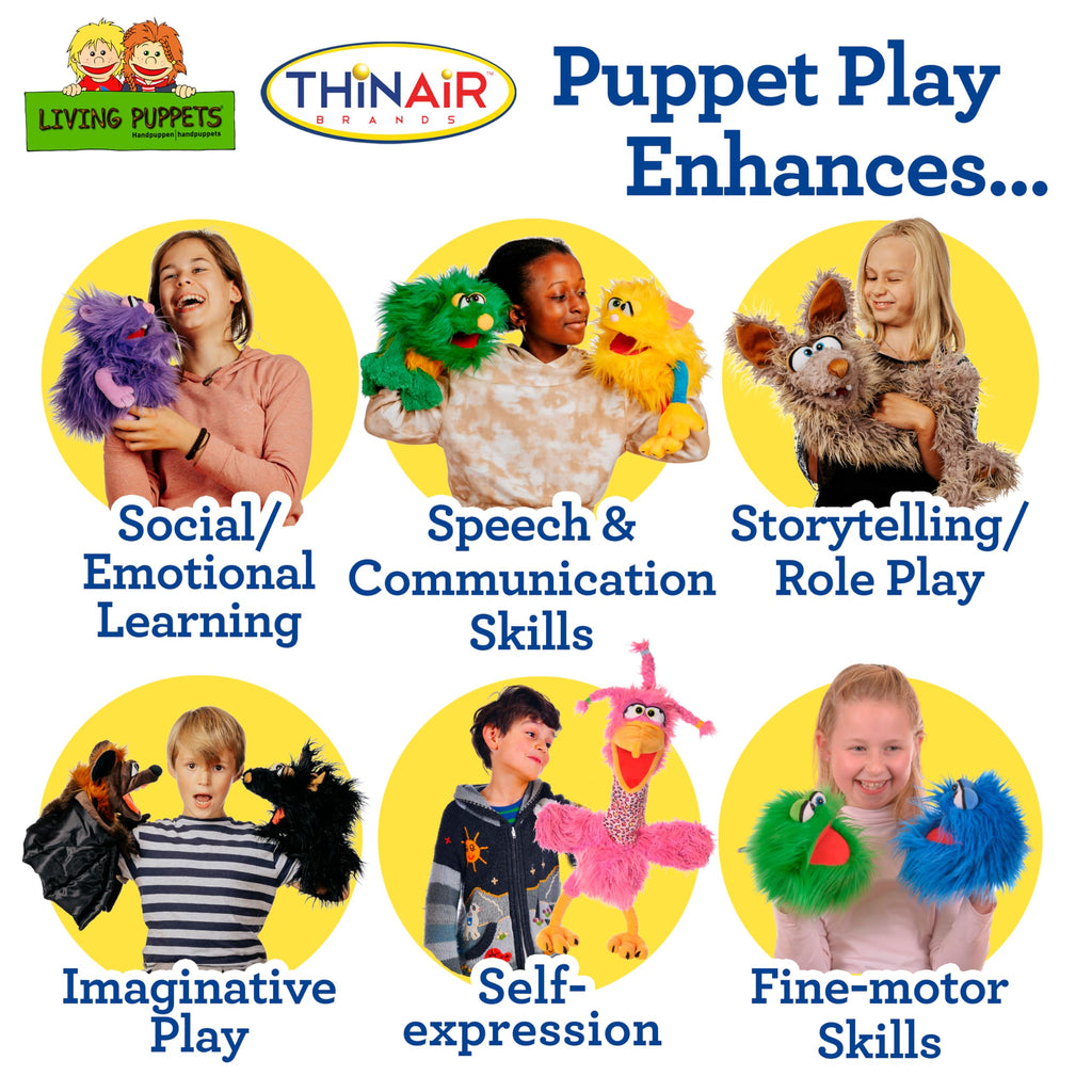 Living Puppets - Sassy the 14-Inch Yellow Friendly Monster, Plush Hand Puppet for Boys and Girls