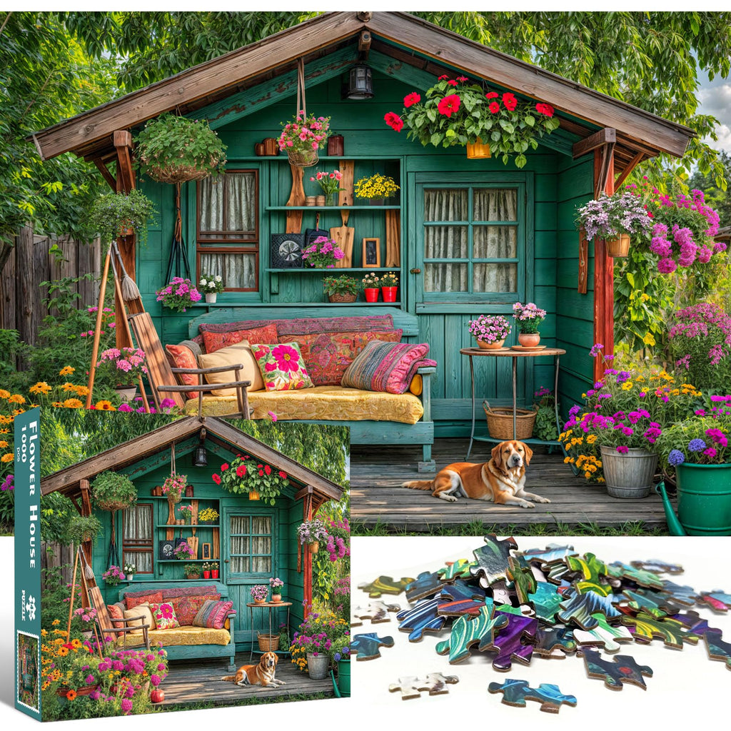 TangMosaic 1000 Piece Puzzle for Adults, Flower House Jigsaw Puzzle, Family Impossible Challenging Puzzles Game, Interlock Perfectly No Dust, Home Decoration, Gifts for Parents Halloween Christmas
