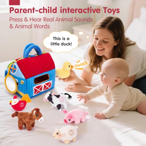 hahaland Baby Toys 6-12 Months, Surprise Barn Farm Animals with Sounds Word | 6PCS Farm Toys Montessori Toys for 6 Month Old Baby Gifts Toddlers Christmas Stocking Stuffers 1 Year Old Boy Girl Gifts