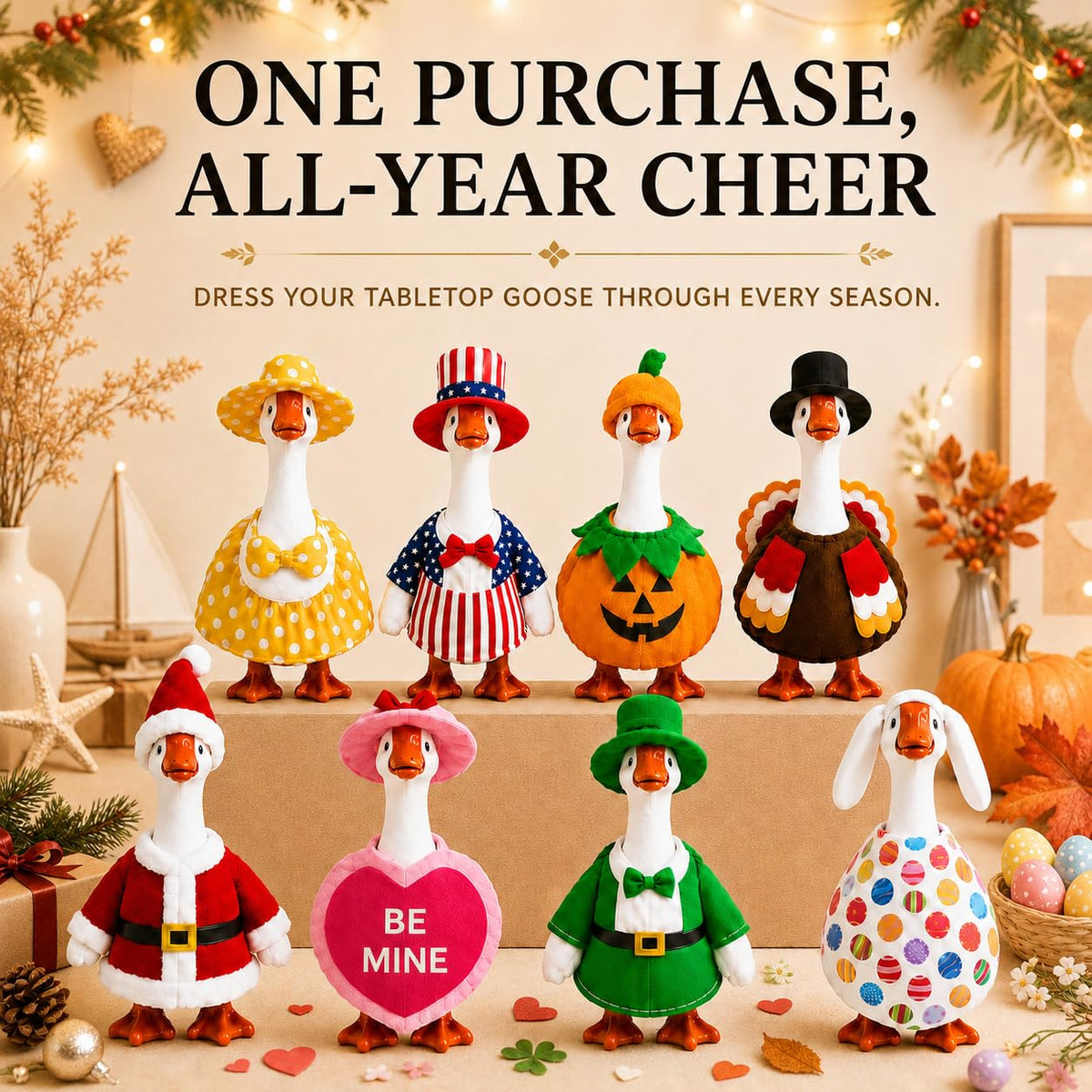 Funle 7 Inch Desk Goose Outfits, 8-Pack Seasonal Holiday Clothes | Mini Desk Goose Outfits for Multiple Holidays, Halloween, Thanksgiving & Christmas, Desk Decor, Gifts for Goose Lovers