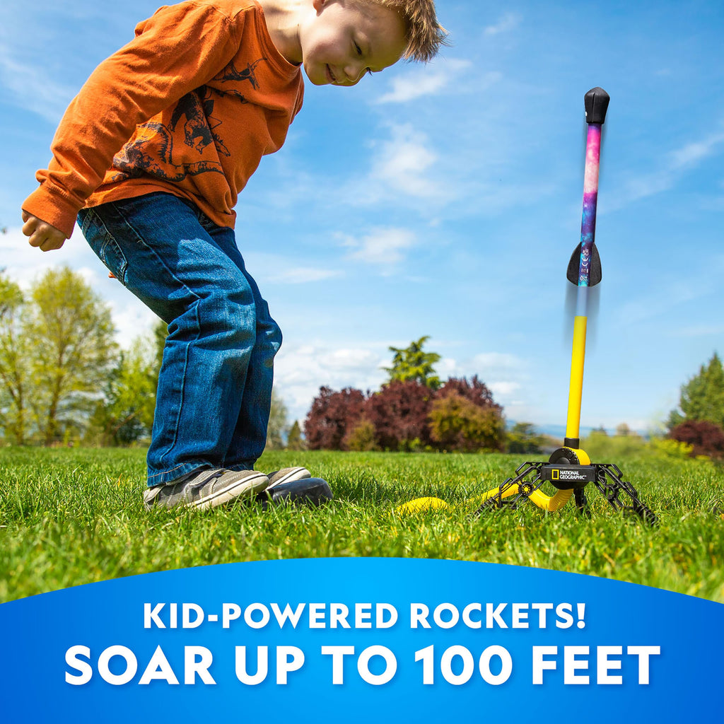 National Geographic LED Air Rocket Launcher Toy for Kids Ages 8-12 | Launches Up to 100 Feet, Air Powered, Foam-Tipped Rockets, Outdoor STEM Toy, Light-Up Rocket, Birthday Gift