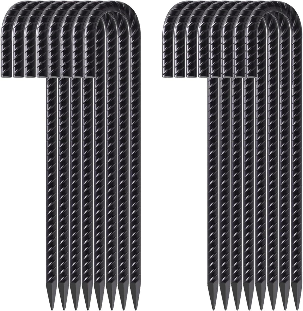 FEED GARDEN 12 Inch Rebar Stakes 16 Pack, Heavy Duty J Hook Ground Stakes | 5/16" Black Coated Ribbed Steel for Strong Soil Grip, Ideal for Fences, Tents, Canopies, Swing Sets & Outdoor Decorations