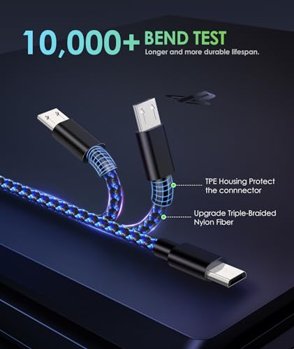 6amLifestyle 2 Pack 10ft PS4 Controller Charging Cable,Micro USB Braided Cord Compatible with PlayStation 4 DualShock 4, PS4 Slim/Pro, Xbox One S/X, Android Phones, Kindle, Black & Blue