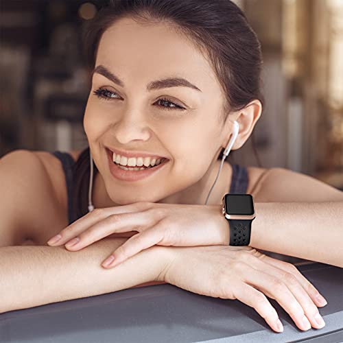Lerobo Sport Band for Apple Watch Bands 44mm 45mm 46mm 42mm 49mm Men Women | Soft Silicone Breathable Waterproof Strap for iWatch Series 12 11 10 9 8 7 6 5 Ultra 4 SE 3 2 1, Gym Workout Wrist Band Black