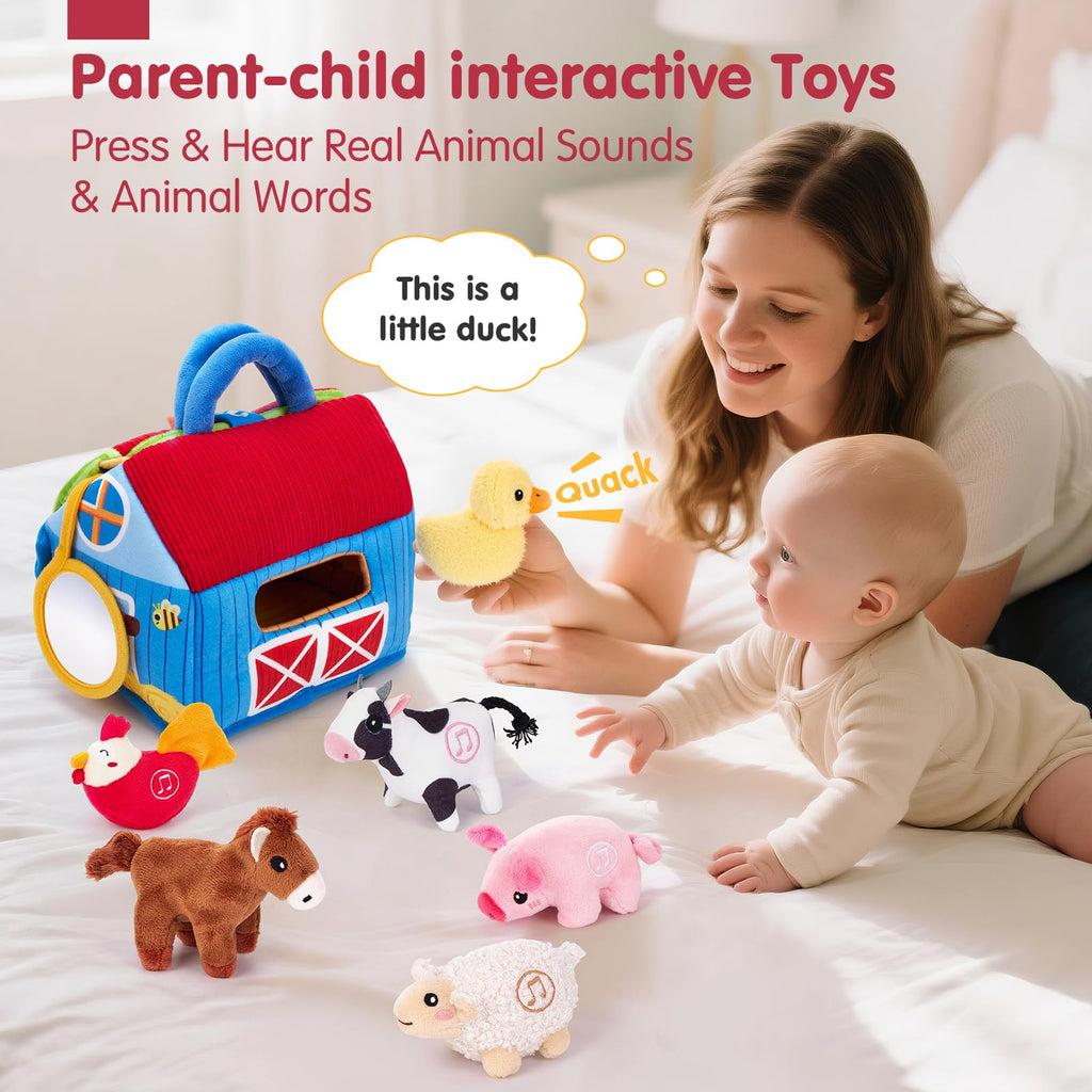 hahaland Baby Toys 6-12 Months, Surprise Barn Farm Animals with Sounds Word | 6PCS Farm Toys Montessori Toys for 6 Month Old Baby Gifts Toddlers Christmas Stocking Stuffers 1 Year Old Boy Girl Gifts
