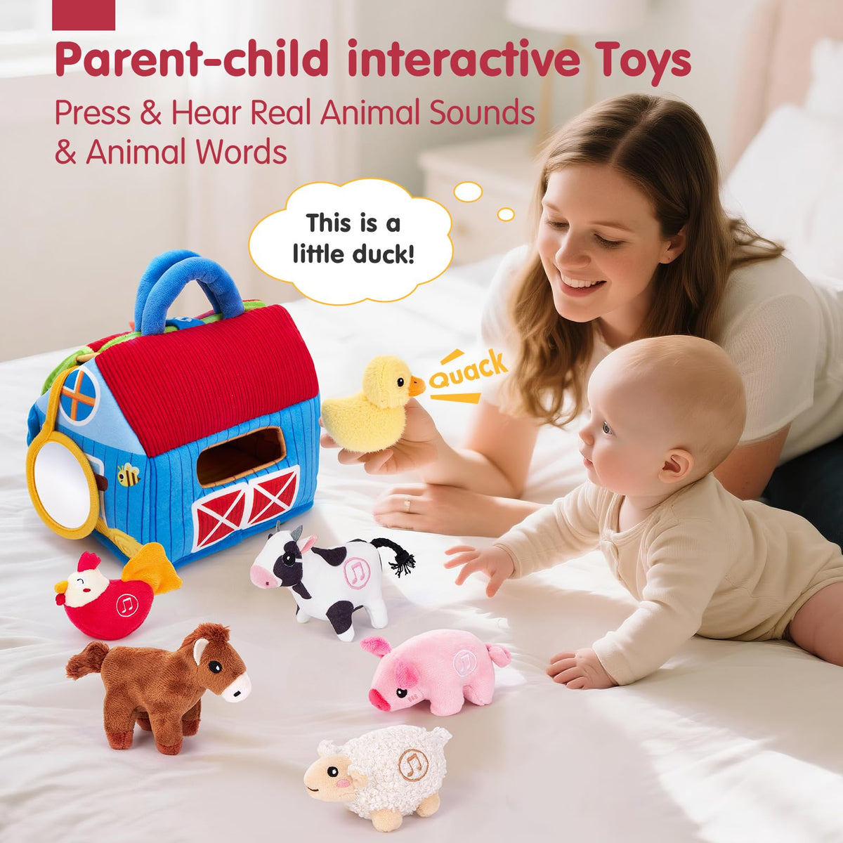 hahaland Baby Toys 6-12 Months, Surprise Barn Farm Animals with Sounds Word | 6PCS Farm Toys Montessori Toys for 6 Month Old Baby Gifts Toddlers Christmas Stocking Stuffers 1 Year Old Boy Girl Gifts