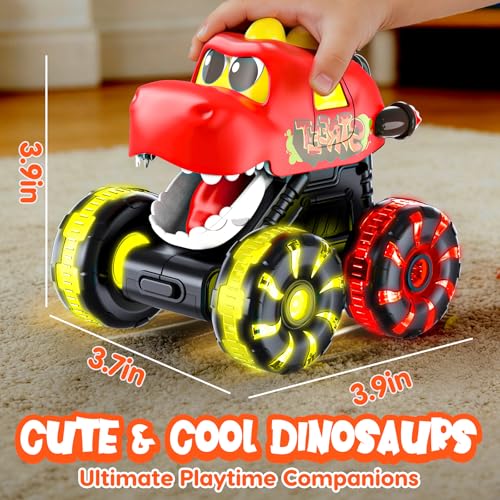 Monster Truck Toys Dinosaur Cars, Press and Go Light Up Cars for Toddlers | LED Wheels Dino Truck Toys for Toddler Boys Girls Gifts, Dinosaur Cars for 2 Year Old Boy Christmas Birthday Gifts