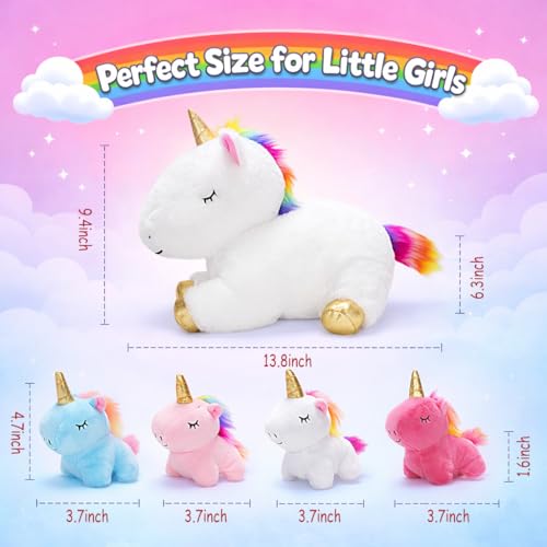 KMUYSL Mommy Plush Toys with 4 Babies, Stuffed Animal for Kids, Unicorn | Unicorn Plush with 1 Mommy and 4 Baby Unicorns. Stuffed Animal, Cuddling, Birthday Gifts for Girls