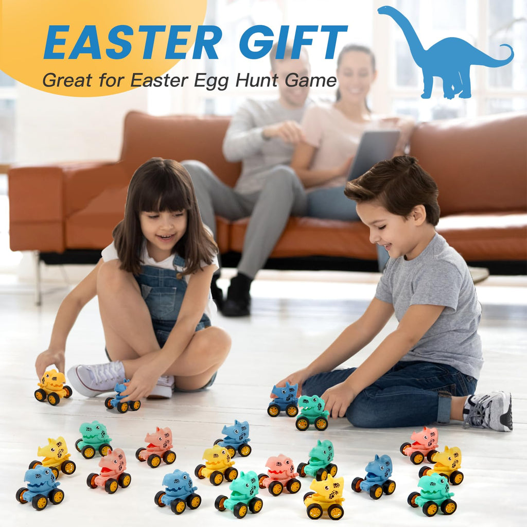 18Pcs Dinosaur Pull Back Cars Set for Kids, Bulk Mini Racing Vehicles Toys Party Favors, Pinata Fillers, Goodie Bag Stuffers, Classroom Prizes for Boys Girls