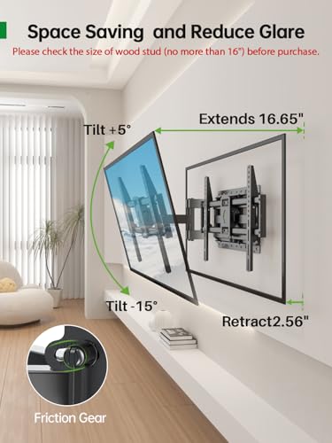 USX Mount Full Motion TV Wall Mount for 42-90 inch TV Holds up to 132lbs | TV Mount Bracket Dual Swivel Articulating Tilt 6 Arms, Max 16" Wood Studs, VESA 600x400mm, Fits 55/65/75/85/86"