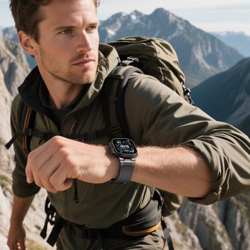 Milanese Loop for Apple Watch Ultra 4/3/2 Band 49mm 40/41/42/44/45/46mm Men | Tactical Mecha Strap,Military-Grade Design,Magnetic Metal Mesh Wristband,iWatch Ultra 2/3/4 Series 12/11/10/9/8/7/6/5/4 SE