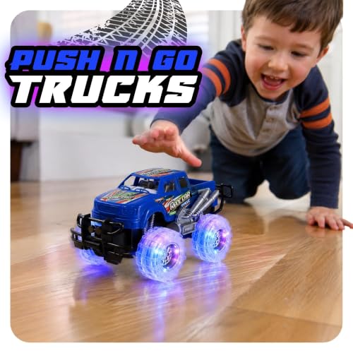 ArtCreativity Light Up Monster Truck Toys for Toddler Boys, Toy Cars Gift | Push and Go Friction Powered Cars, 2-Pack, Toddler Boys Age 2-4, Kids Ages 4-8, Birthday Gift, Batteries Included