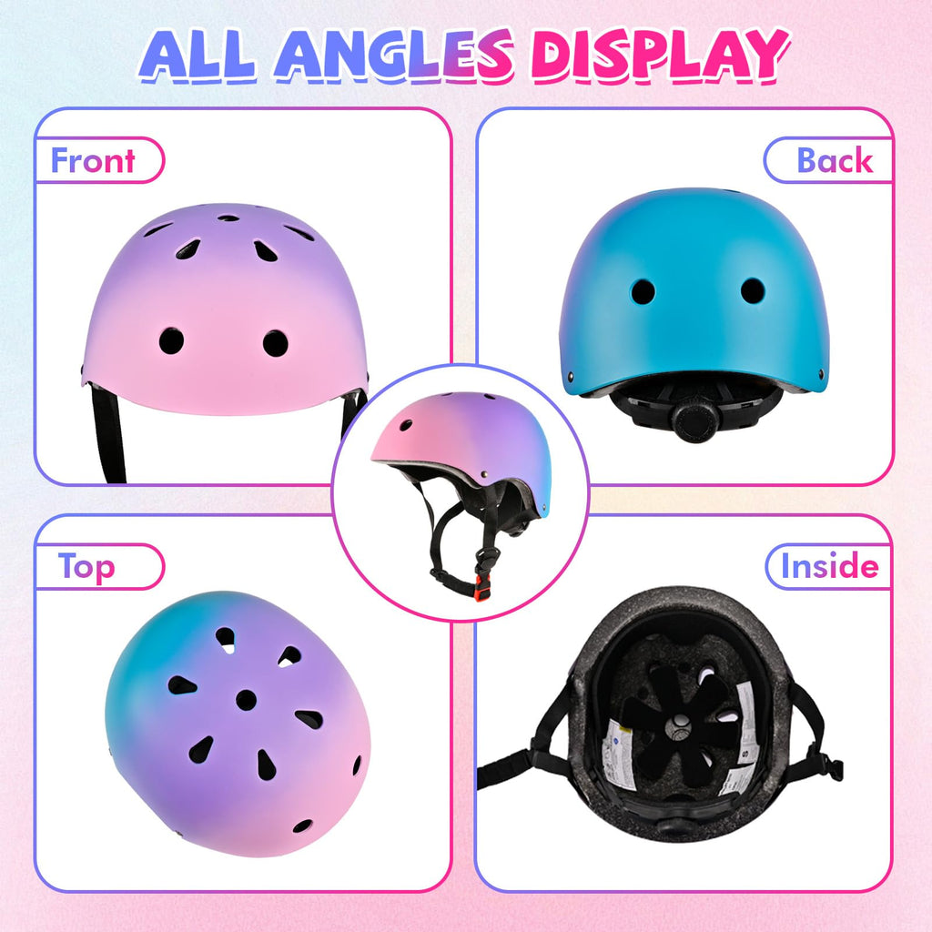 LOKJIJI Adjustable Kids Bike Helmet for Girls Boys Youth, Color Gradient Kids Protective Helmets for Multi-Sports Bicycle Cycling Skateboard Scooter Skating