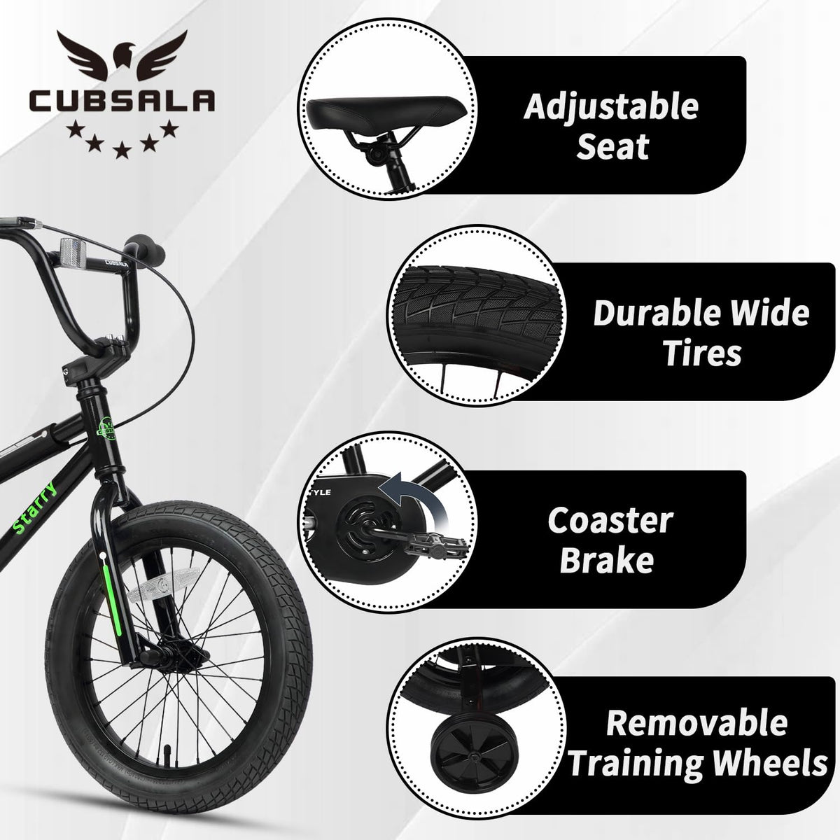 cubsala 12 14 16 18 Inch Kids Bike BMX Style Bicycle with Training Wheels Coaster Brake for 2-10 Years Old Toddlers Boys Girls Multiple Colors