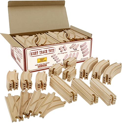 Wooden Train Track 52 Piece Set-18 Feet Of Track Expansion - 5 Distinct Pieces - 100% Compatible with All Major Brands Including Thomas Wooden Railway System: Screen Free Christmas Gift For Toddlers