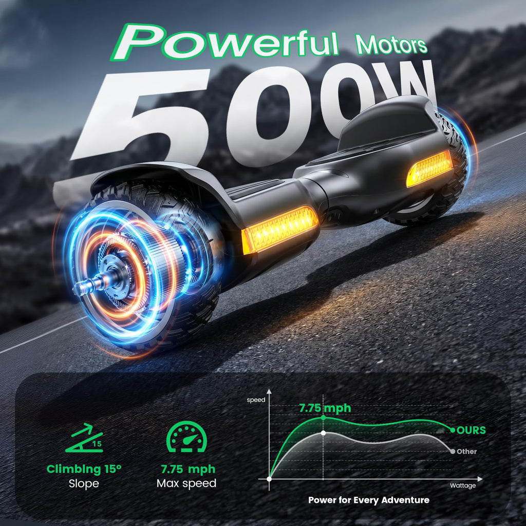 Gyroor Hoverboard G13 All-Terrain Off-Road Bluetooth LED Lights for Kids | UL 2272 Certified, 6.5" All-Terrain Tires, Dual 250W Motors hoverboard for Kids Ages 6-12 & Adults, Birthday & Holiday Gift