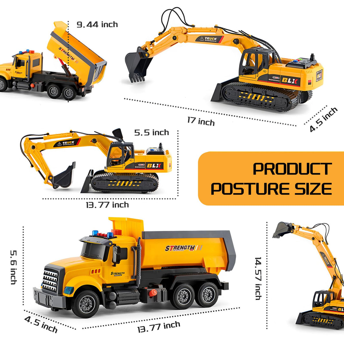LerBao 2 Pack Construction Engineering Truck Toys,Moveable Claw Excavator & Lifting Back Dump Truck Toy for 3 4 5 6 7 8 Years Old Boys Kids Childs Toddlers Christmas Birthday Gifts