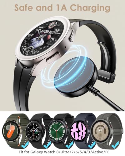 2 Pack for Samsung Galaxy Watch Charger Compatible with Watch 8/8 Classic | for Samsung Watch Ultra/7/6/6 Classic/5/5 Pro/4/4 Classic/3/Active/FE USB A Parallel Cables Magnetic (Not for 9/Ultra 2)