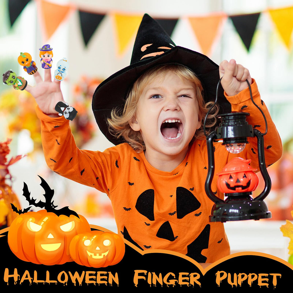 FOIMAS Halloween Finger Puppets,5pcs Pumpkin Witch Finger Puppet Toys for Kids Trick or Treat Halloween Bag Filler Party Favor Supply