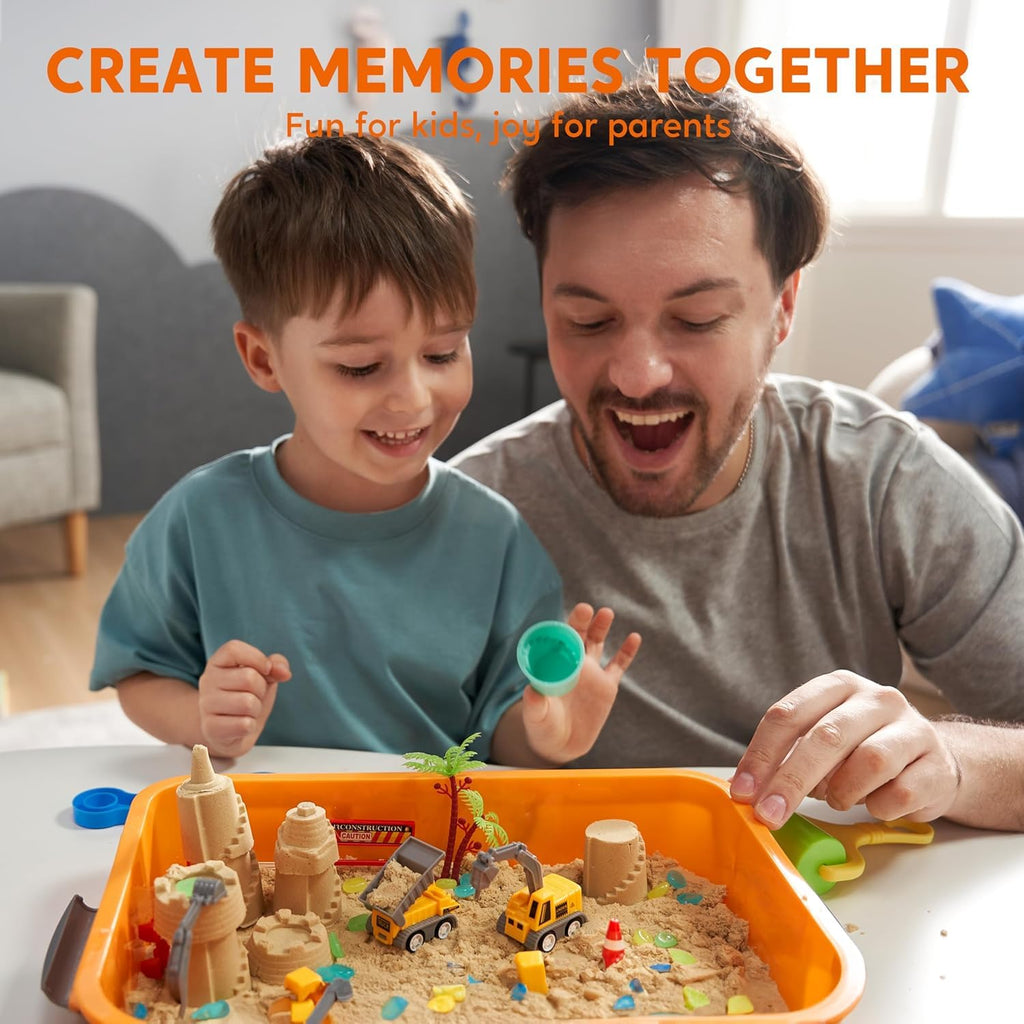 Klever Kits JOVA Construction Sensory Bin for Kids with Glow in The Dark Stones, Sandbox with Lid Castle Building kit, Preschool Learning Activities Gifts for Boys Girls Age 3+