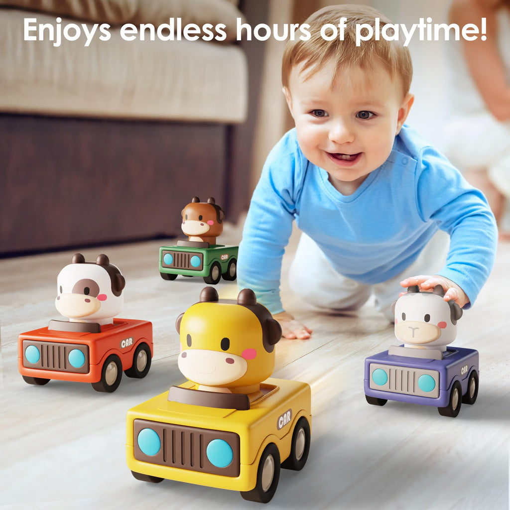 iPlay, iLearn Baby Press to Go Car Toys for Toddlers 1-3, 1 Yr Old Boy Gift | Infant Play Vehicle Set, Push Go Friction Car, Montessori Toy for 6-9-12-18 Months, 1st Birthday Gifts for 1-2 Years Old Girl