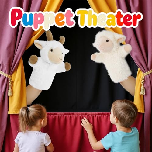 JUSTQUNSEEN Sheep Hand Puppets Lamb Plush Toy Stuffed Animal Soft Fuzzy for Baby Story Time Safe Washable Stuffed Adult Hands Fit Interactive Play